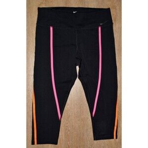 Nike Women’s Dri-FIT Capri Leggings Black XL Pink Orange Trim Athletic Pants